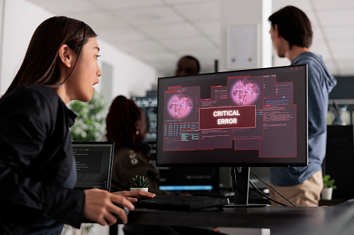 Asian Software Developer Writing Html Code Encountering Hacking Alert ...