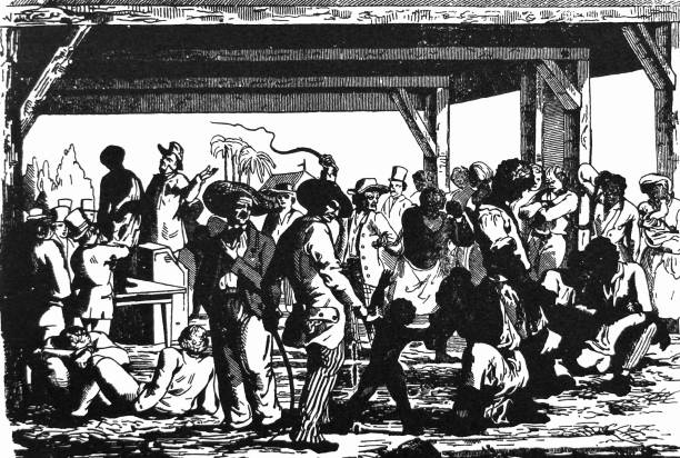 Market for slaves Illustration from 19th century. slave market stock illustrations