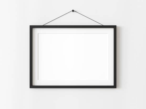 istock One horizontal rectangle blank picture frame for photographs. Black picture frame mockup. Isolated picture frame mockup template on white background. 3D illustration 1436723407