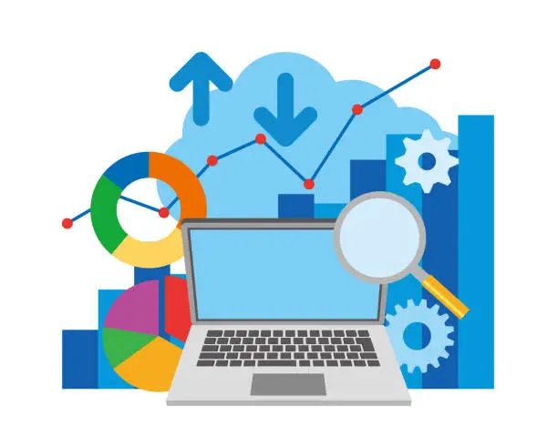 Vector illustration of PC for data analysis