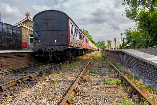 Salisbury, Wiltshire, England - 1 July 2019: Landscape at the planform of railway in Salisbury train station.