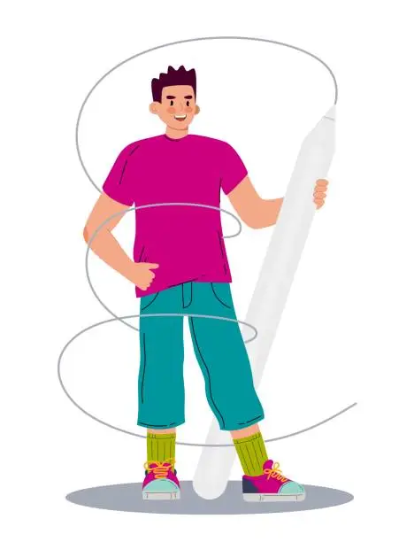 Vector illustration of A man with a stylus. Digital illustrator. Vector illustration flat style