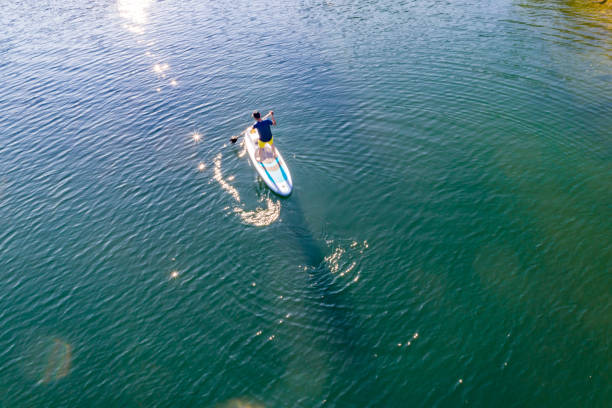 istock man paddling SUP in lake 1436732859
