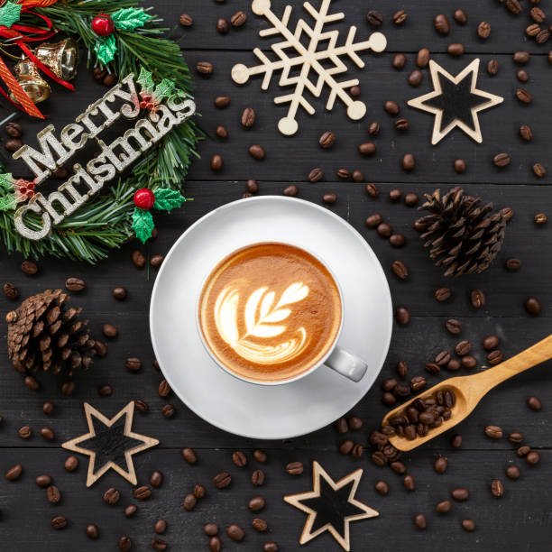 istock Christmas background with coffee cup, festive decorations, Christmas poster, website, greeting, coffee banner, Christmas and New Year banner design. Pictures for decorating a coffee shop on Christmas day 1436735144