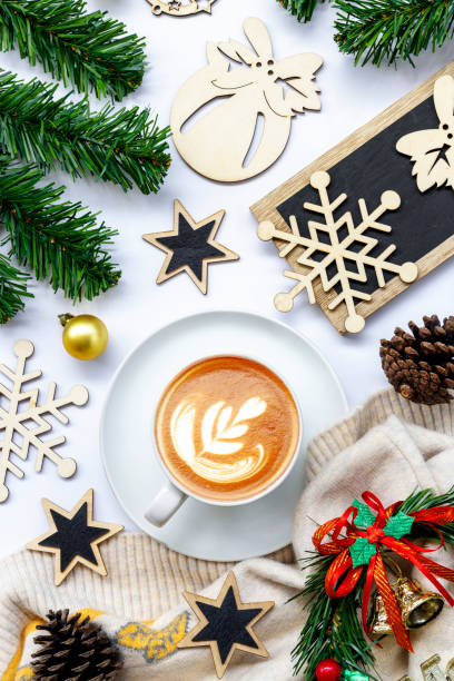 istock Christmas background with coffee cup, festive decorations, Christmas poster, website, greeting, coffee banner, Christmas and New Year banner design. Pictures for decorating a coffee shop on Christmas day 1436735149