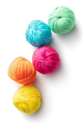 Textile: Balls of Wool Isolated on White Background