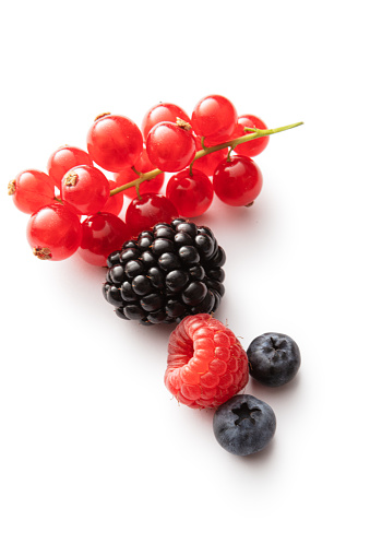 Fruit: Blueberry, Blackberry Raspberry and Red Currant Isolated on White Background