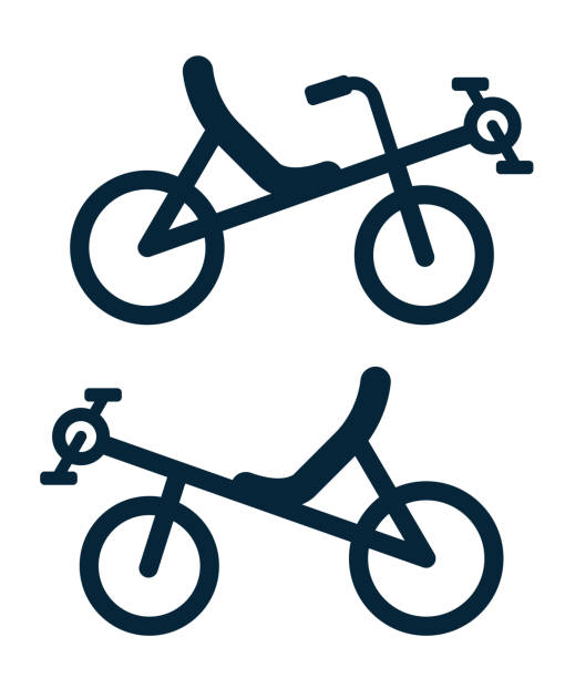 liegerad oder fahrrad im kühnen linienstil - liegefahrrad stock-grafiken, -clipart, -cartoons und -symbole