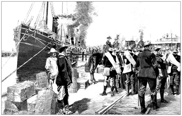 Antique image: Spanish American war, soldiers embarking in Tampa for Cuba