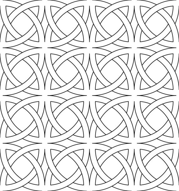 бесшовный векторный рисунок из чересстрочных полос. бесшовные кельтские черные линии векторного узора изолированы на белом фоне. - celtic style celtic culture tied knot pattern stock illustrations