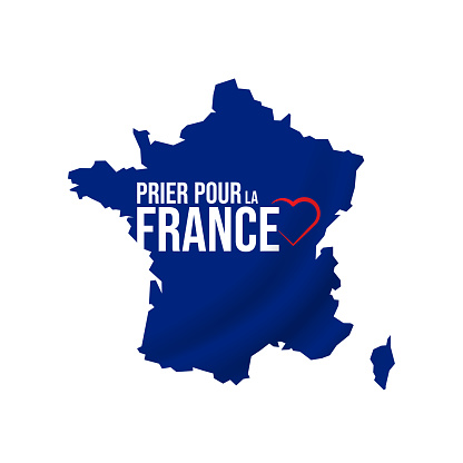 Pray for France vector illustration. Prier pour la France lettering. France map vector illustration