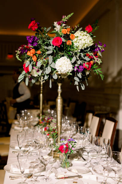 istock Colorful Floral Centerpiece at a wedding reception at night 1436746354