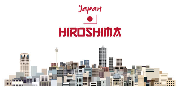 Hiroshima city skyline vector illustration Hiroshima city skyline vector illustration poster japan sign stock illustrations