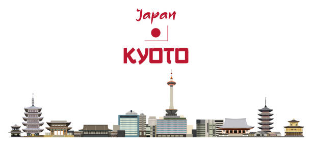 ilustrações de stock, clip art, desenhos animados e ícones de kyoto city skyline vector illustration - japanese flag flag japan japanese culture