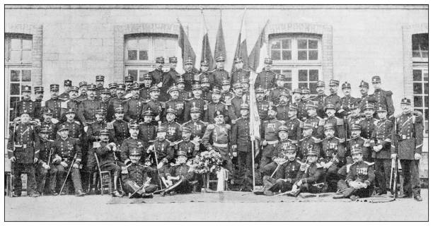 istock Antique image: 39th French battalion with two Russian officers, a Colonel and Captain Archipoff 1436752804