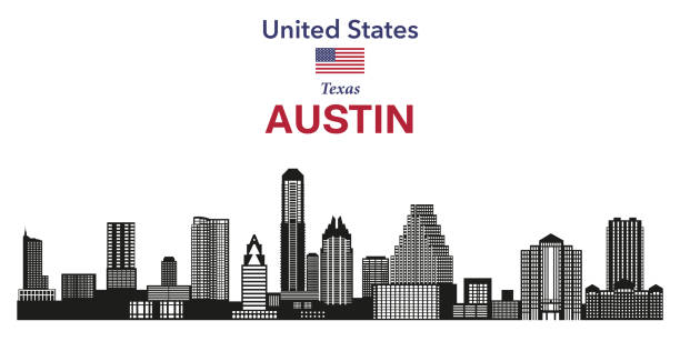 austin skyline silhouette vektorillustration - austin texas stock-grafiken, -clipart, -cartoons und -symbole