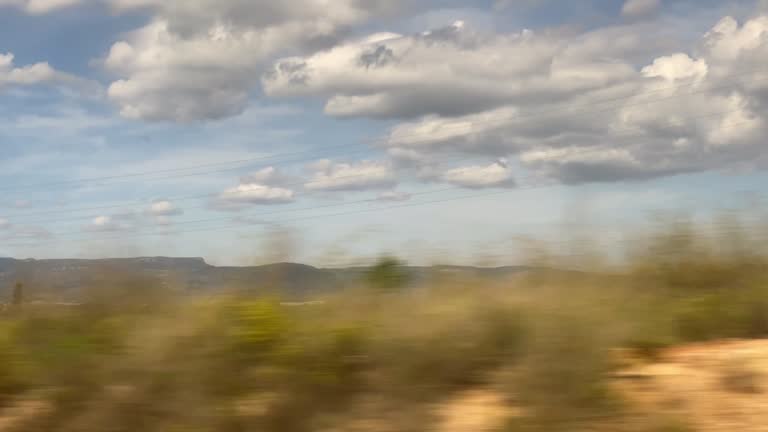Cultivated land seen from train in motion