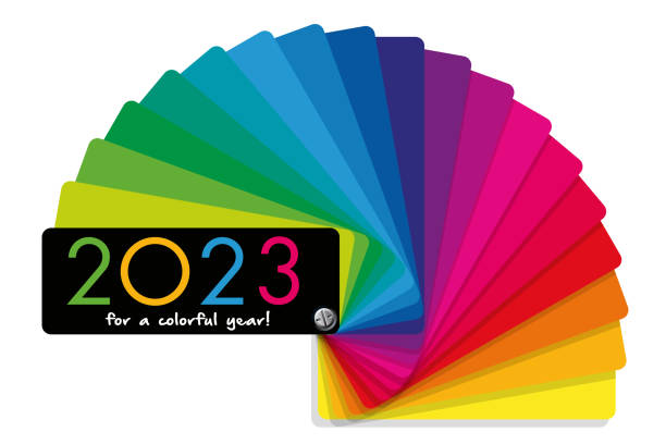 ilustrações de stock, clip art, desenhos animados e ícones de 2023 greeting card showing a color chart and its range of colors. - home decorator house painter color swatch paint