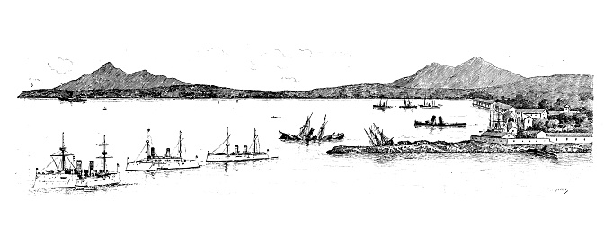 Antique image: Spanish American war, Cavite Bay