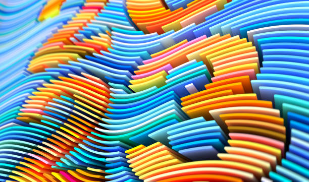 istock 3D render abstract background of smooth lines of spline figures 2023 multicolor waves with deep of field 1436756778