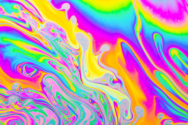 istock Psychedelic multicolored background abstract. Rainbow colors. patterns background. Photo macro shot of soap bubbles 1436759240