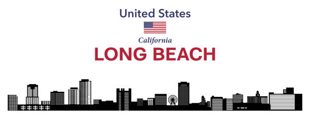Long Beach skyline silhouette vector illustration Long Beach skyline silhouette vector illustration poster downtown long beach stock illustrations