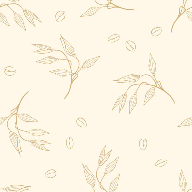 귀리 이음새가 없는 무늬. 귀와 귀리의 씨앗이있는 식물 배경. - breakfast background stock illustrations