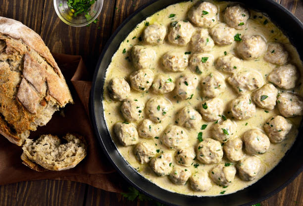 istock Swedish meatballs with white creamy sauce 1436763248