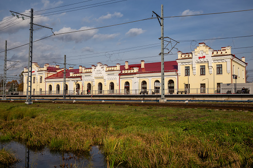 Chudovo, Russia - October 08, 2022: Railway station in the small provincial town of Chudovo, Novgorod region