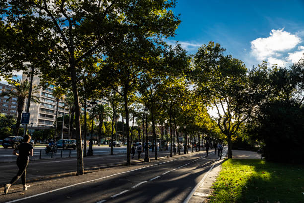 People in Diagonal avenue in Barcelona, Catalonia, Spain Barcelona, Spain - October 3, 2022: People and traffic around in Diagonal avenue in Barcelona, Catalonia, Spain avenida diagonal stock pictures, royalty-free photos & images