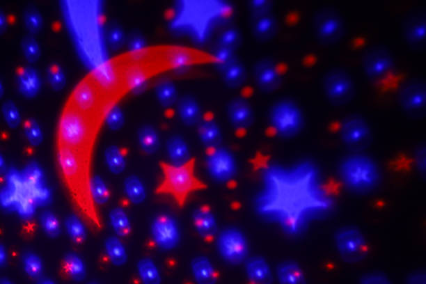 Projection of stars and moon on the wall, abstract background