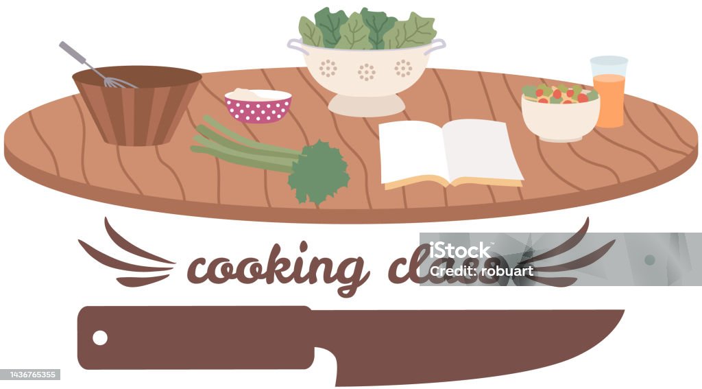 Cooking Label Drawing Premium Cooking Class Label Process Of Food Preparation Ingredients For ...