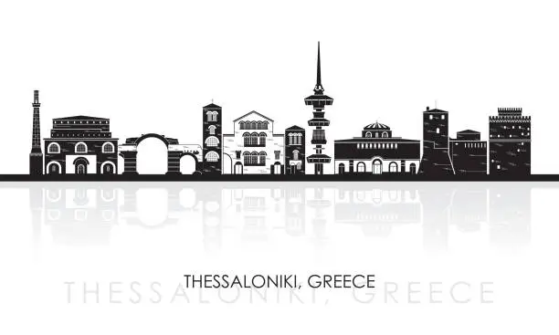 Vector illustration of Silhouette Skyline panorama of city of Thessaloniki, Greece