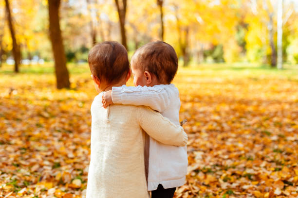istock Toddler twin sisters hugging in autumn park 1436774987