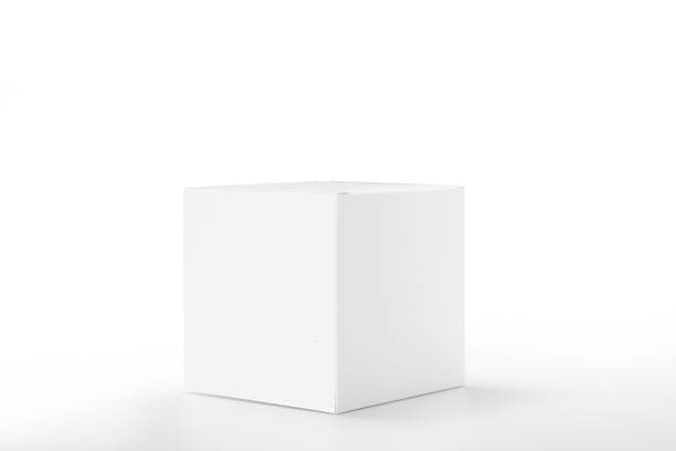 casella bianca su sfondo bianco con tracciato di ritaglio - box white cube blank foto e immagini stock