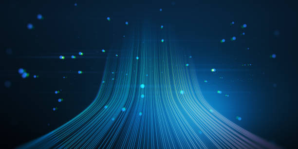 Abstract glowing big data or metaverse hologram background. Future and digital world concept. 3D Rendering. stock photo