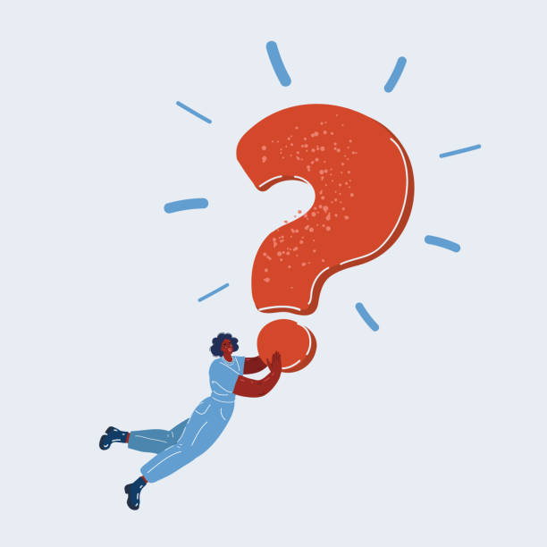 istock Vector illustration of tiny woman character fly with big question mark, solving business problem 1436779268