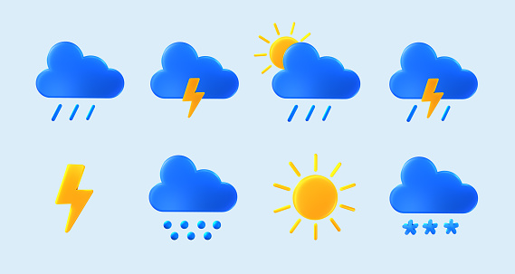 Set of Weather icons for forecast design application and web. 3d illustration.
