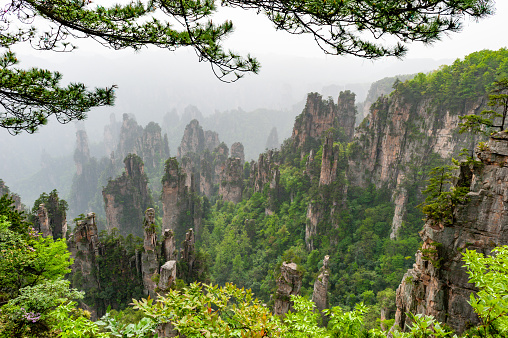 High angle view of mountain landscape in Zhangjiajie, China.