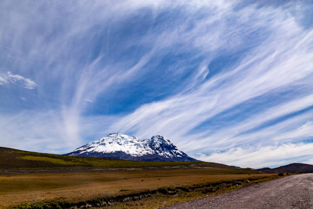 View of the Antisana volcano from the western flank adorned by whimsical clouds