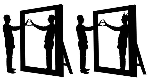 istock Silhouette vector of a narcissist man and a hand gesture of a heart in reflection in a mirror 1436790741