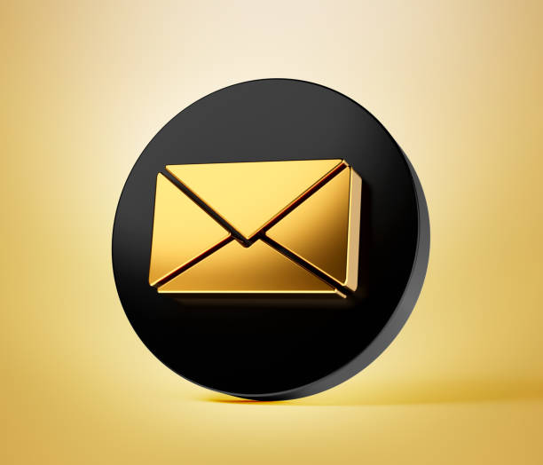 istock Gold SMS mail notification message Black icon bubble symbol or new contact alert chat isolated background 3D illustration 1436794280