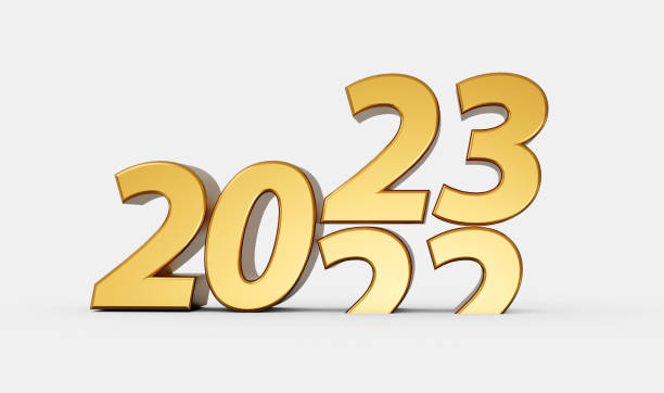 istock 2023 Up 2022 Down new year on white background. Isolated 3D illustration 1436794512