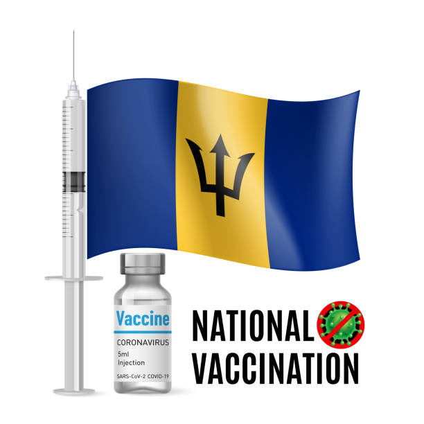 ilustrações de stock, clip art, desenhos animados e ícones de immunization icon of barbados - trident barbados flag pride