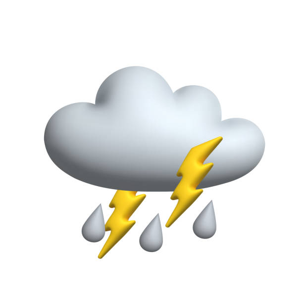 ilustrações de stock, clip art, desenhos animados e ícones de cloud, rain and lightning. 3d vector icon. cartoon minimal style. - cumulonimbus