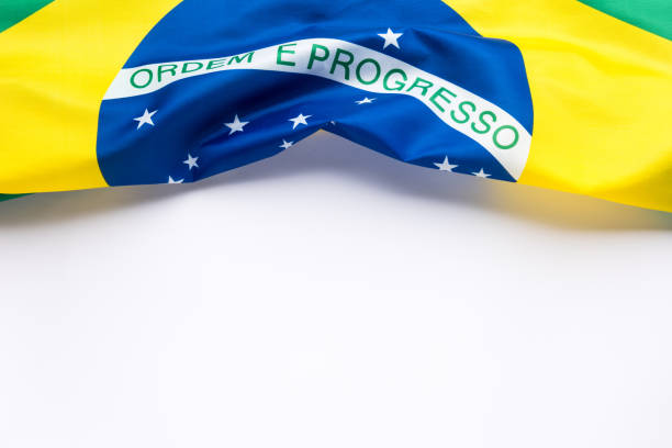 istock Brazilian flag on white background with copy space 1436798206