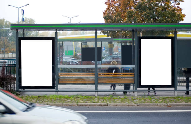 istock Outdoor advertising billboard at the tram stop. 1436799214