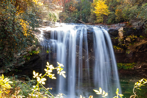 Cullasaja Falls, a waterfall in southwestern North Carolina, in the Nantahala National Forest.