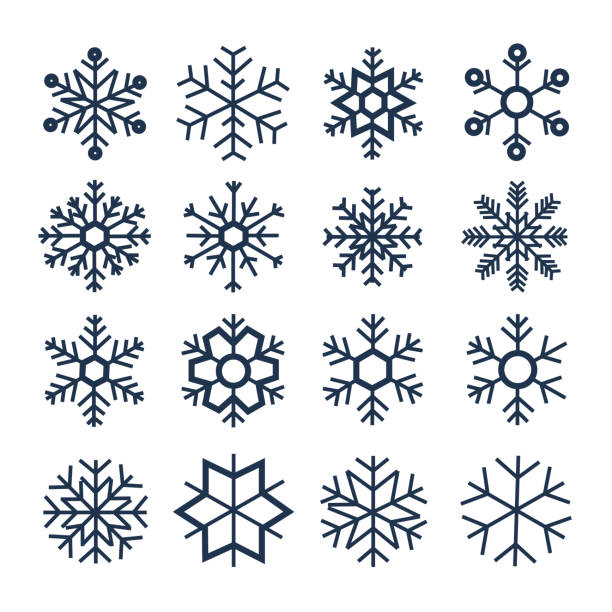 символ снежинки синий силуэт, изолированный на белом фоне - снежинки stock illustrations