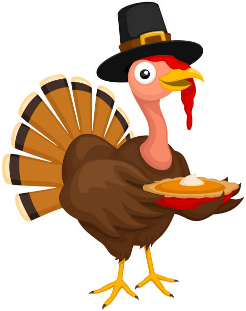 kreskówka turcja z ciastem - turkey white background bird thanksgiving stock illustrations